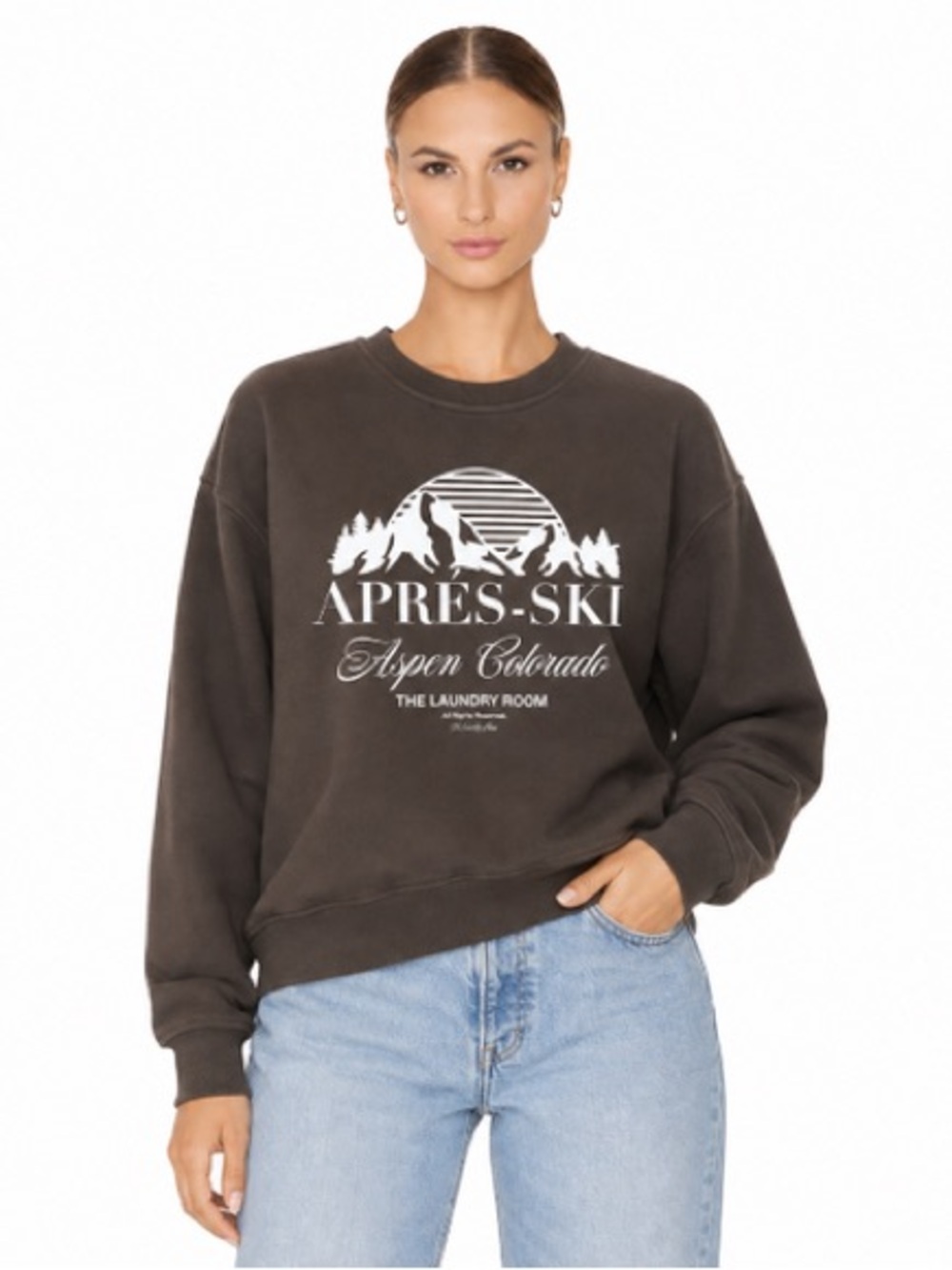 The Laundry Aprés-Ski Aspen Colorado Crewneck Chocolate Sweatshirt Size Small